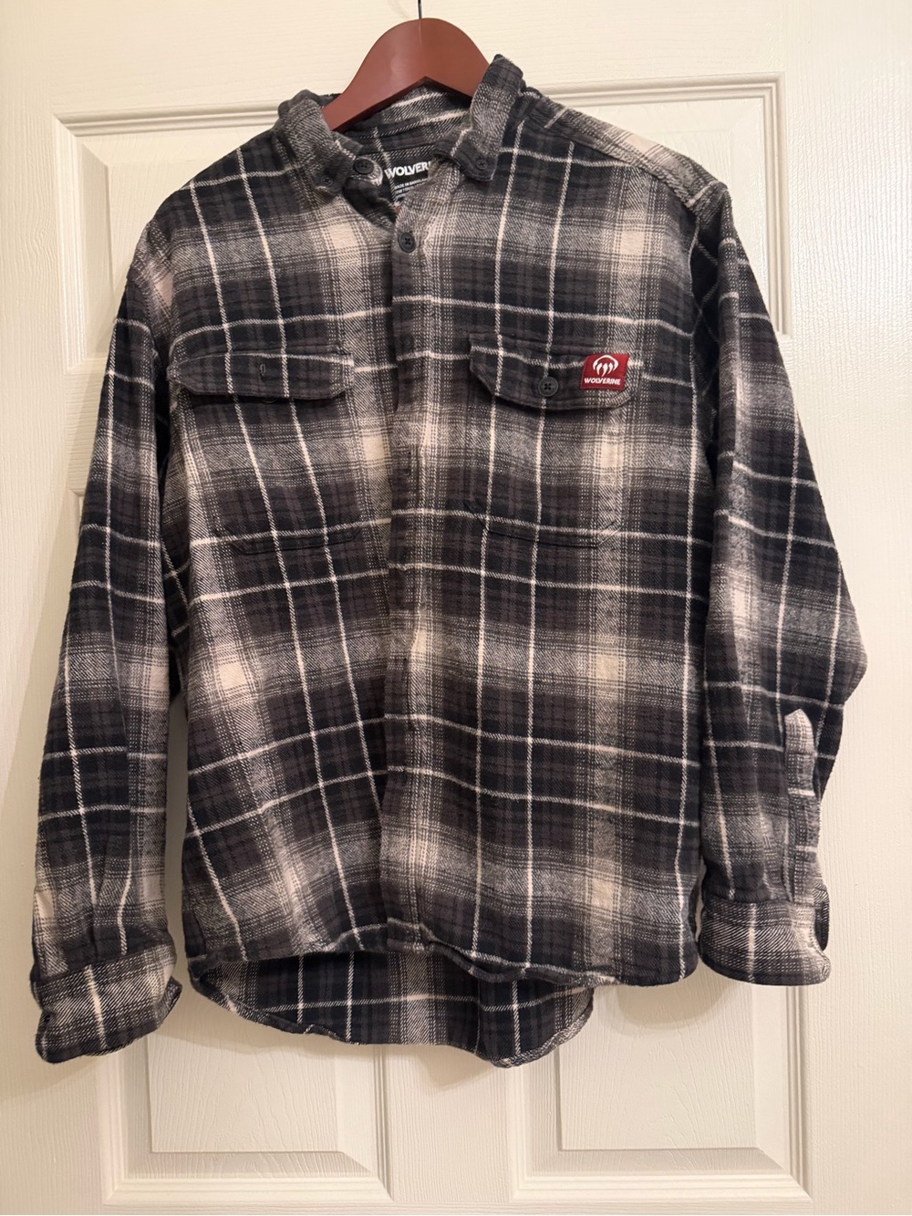 Wolverine Black and White Plaid Button-Down Shirt cotton mid weight